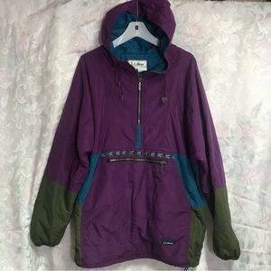 Vintage L.L. Bean USA Thinsulate Warm Pullover Hooded Multi Anorak Jacket M Tall